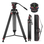 NEEWER 74" Video Tripod with Adjustable Damping Fluid Head, Metal Heavy Duty Dual-Mode QR Plate Compatible with DJI RS Gimbals, Flexible 360° Pan&+90°/-75° Tilt, Max Load 22lb/10kg, TP75