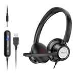 Itek Casque PC avec Microphone Casque USB/3.5 mm Effacement du Bruit & Son Stéréo Nitide Business Écouteurs pour Skype Zoom MS Teams, Centre d'appels