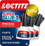 Loctite Super Glue-3 Pinceau lot de 3, colle forte facile à utiliser avec son pinceau applicateur, colle liquide à séchage instantané, colle transparente, 3 flacons de colles de 5 gr