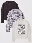 V by Very Girls 3 Pack Zebra Long Sleeve T-Shirt, Multi, Size Age: 15 Years