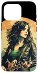 Coque pour iPhone 16 Pro Cool Irish Rock Girl avec guitare électrique pour garçons et filles