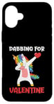 Coque pour iPhone 16 Plus Dabbing Unicorn Saint-Valentin Love