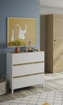 Dmora - Commode Forfar, Commode Polyvalente, Commode de Chambre, Meuble avec tiroirs, 79x41 h91 cm, Blanc et n?uds de chêne Clair