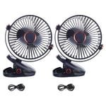 Desk Fan, 2 Pcs 6 Inch Camping Fan LED Light 5 Speeds Airflow Rechargeable, Blue