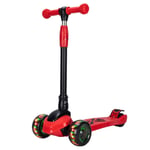 Kick Scooter for Kids Children Toddler Aged 3-12 Years Height Adjustable Handlebar Flashing Wheels Foldable Stunt Girls Boys Pedal Skate,Red