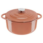 Tefal Lov Cocotte ronde 25 cm en fonte d’acier, Induction intégrale + four, Revêtement intérieur émaillé, Robuste et écodesign, Cuisine saine, Ebook de recettes inclus, Terracotta E2600404