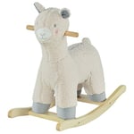 HOMCOM Cheval à Bascule modèle Lama Fonction vocale Bois peuplier Peluche Douce crème