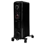 Devola 2000W 7 Fin Oil Filled Radiator, Low Energy Electric Heater with Thermal Fuse for Overheat Cut Off, Adjustable Heating Dial, Turbo Heating Option via PTC Fan, 24 Hour Timer - DVSOR7F20B (Black)