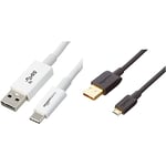 Amazon Basics Câble USB Type-C vers USB-A mâle 2e génération - 0,9 m - Blanc & Câble USB 2.0 A mâle vers micro B (1 lot), 90 cm, Noir