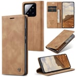 CaseMe Xiaomi 14 Fodral Retro Flip Brun