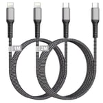 Cable Usb C Vers Lightning 1M+2M Lot De 2[Certifiés Mfi],Cable Iphone Usb C Câble Usb C Charge Rapide Cable Chargeur Iphone Nylon Cordon Iphone Fil Chargeur Pour Iphone 14/13/12/11/X/8,Ipad,Airpods