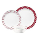 Corelle Dinnerware Set (12pc Set, Crimson Trellis)-Dinner Set for 4 4 x: Dinner Plates, Side Plates & Bowls 3 X More Durable, Half The Space & Weight of Ceramic up to 80% Recycled Glass, 1147166