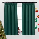 PONY DANCE Rideau Chambre - Rideau Occultant Thermique Double Draperies Interieurs, Rideaux Isolants Anti Chaleur/Froid Rideau Galon Fronceur, L 140 x H 160 cm, Vert Foncé, 2 PCs