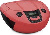 Viola CD-1 - Lecteur CD stéréo Portable, Boombox avec poignée Pratique (Radio CD, Tuner Radio FM, réception Bluetooth, Puissance RMS de 2 x 1 W, Alimentation Secteur et Batterie) Rouge