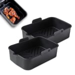 Rectangular Air Fryer Trays Silicone BPA-Free Oven Dishwasher Safe Black 2Pcs