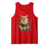 Flowers Fox Reading Book Valentines Day Graphic Funny Tank Top