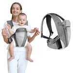 Aolso Porte Bébé,Porte Bebe de 0 À 24 Mois Porte Bébé En Maille/Tissu Porte Bebe Poches Léger et Respirant Ergonomique Porte-Bébé Écharpe Hanche Multifonction pour Bébé, Taille Réglable (Gris)