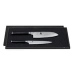 KAI Shun Classic Ensemble de 2 Couteaux de Chef Japonais - Santoku 18 cm de Longueur de Lame + Couteau Utilitaire 15 cm - Couteau Damas 32 Couches VG MAX Core - 61 (±1) HRC - bois de pakka