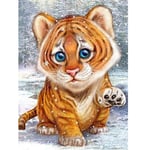 Diamond Painting Set 5D DIY Cute Tiger Embroidery Canvas Rhinestone Painting Handmade Cross Stitch Bedroom Wall Decoration Yellow-Round 75x60cm