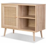 Sweeek - Meuble de rangement en cannage 80x39x65.8cm Bohème - Naturel - 2 niveaux - 1 porte - pieds scandinaves. buffet bas