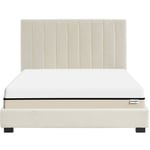 Homifab - Ensemble lit 160x200 en tissu bouclé beige William + Matelas Hybride à ressorts ensachés et mémoire de forme - Spring Elite