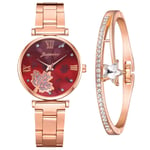 JZDH Women Montres Montres pour Femmes élégantes pour Femmes Mode Mode Montre Maple Feuilles Cadran Dial INOX Quartz Montre-Bracelet Montres Décoratives Décoratives pour Femmes (Color : Red)