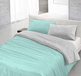 Italian Bed Linen CP-NC-Verde Acqua/Grigio chiaro-2P Natural Color housse de couette double-face couleur unie avec taies d'oreiller, 100 % Coton, Vert Eau/Gris Clair