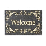 Relaxdays 10016789 Paillasson en Fibres de Coco tapis de sol Porte d’entrée Accueil Welcome 40 x 60 cm dessous antidérapant caoutchouc PVC essuie-pieds natte plancher motifs ornements, noir