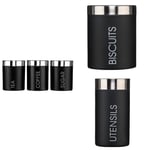 Premier Housewares Liberty Tea, Coffee and Sugar Canisters - Set of 3 - Black with Premier Housewares Liberty Biscuit Canister - Black and Utensil Set