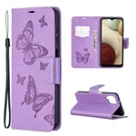 Butterfly läder Samsung Galaxy A12 5G fodral - Lila Lila