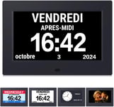 Horloge Numérique 7" Digital Calendrier Lisible Grande Taille Chiffres Avec Réveil Thermomètre 8 Langues Hd Display Pour Personnes Âgées Alzheimer