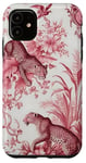 iPhone 11 French Pink Toile Chinoiserie with Flowers, Leopards Case