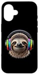 Coque pour iPhone 16 Casque DJ paresseux Disco Rave Club Party Party Paresseux