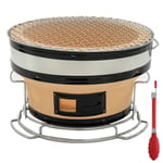 Round Charcoal Grill with Food Tongs, Japanese Hibachi Yakitori BBQ Tabletop Charcoal Grill Portable Barbecue Charcoal Stove Cooker for Camping Or Home