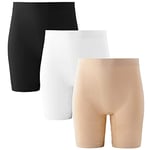 INNERSY Short Femme sous Jupe Legging Court Eté Anti Frottement Seamless Shorty Boxer Lot de 3 (L, Noir/Blanc/Beige)