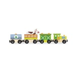 Janod - Farm Train Story Set - 5 Wooden Figurines - Make-Believe Toy - Farm Animals with Vehicles - Compatible with Rails Already On The Market - Suitable for Ages 3 and Up, J08578