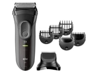 Braun Series 3 3000Bt, Barberingsmaskin, 2 Sensofoil, Rustfritt Stål, Knapper, Grå, Led