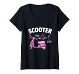 Womens Cute Scooter Girl Art For Women Kids Scooter Life Lover V-Neck T-Shirt