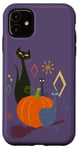 Coque pour iPhone 11 Chat noir et citrouille atomique rétro Halloween