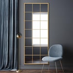 MirrorOutlet The Fenestra - Gold Modern Window Full Length Leaner/Wall Mirror 79" X 31" (200CM X 80CM) Silver Mirror Glass with Black Metal Frame