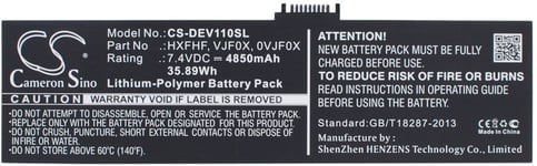 Kompatibelt med Dell Venue 11 Pro 7130 Junction, 7.4V, 4850 mAh