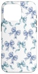 Coque pour iPhone 16 Pro Nœuds en toile bleue et blanche pour femme