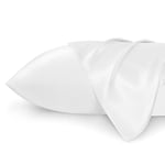 Bedsure Satin Pillowcase for Hair and Skin - Similar to Silk Pillowcase, Pillow Cases 2 Pack with Envelope Closure, Gifts for Women, Queen & Standard Size 50 x 75 cm, White