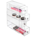 iDesign Drawers Boite-Tiroirs, Rangement Salle de Bain en Plastique Avec 4 Tiroirs, Boite Rangement pour Cosmétiques Ou Accessoires de Bureau, Transparent