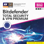 Bitdefender Total Security &amp; VPN Premium 2024 - 5 appareils - Renouvellement 1 an