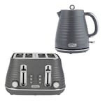 Salter Grey Ripple Kettle & 4-Slice Toaster Set, 1.7L Capacity, Wide Slots