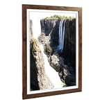 Big Box Art Framed Print of Africa Zambia Victoria Falls Waterfall Design | Wall Art Picture | Home Decor for Kitchen, Living Room, Bedroom, Hallway, Walnut, A2 / 24.5x18 Inch / 62x45cm