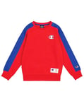 Champion Legacy Retro Sport B (306850) - Ultralight Soft Compact Fleece Crewneck Sweatshirt, Vermilion/Deep Blue (CRD/BAI), 9-10 years (M) Boys FW24