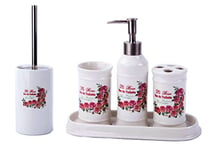 GMMH badset campagnard Vintage Roses Salle de Bain Set d'accessoires Distributeur de Savon Brosse WC Céramique