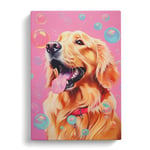 Golden Retriever Bubble Gum Painting Canvas Print for Living Room Bedroom Home Office Décor, Wall Art Picture Ready to Hang, 30x20 Inch (76x50 cm)